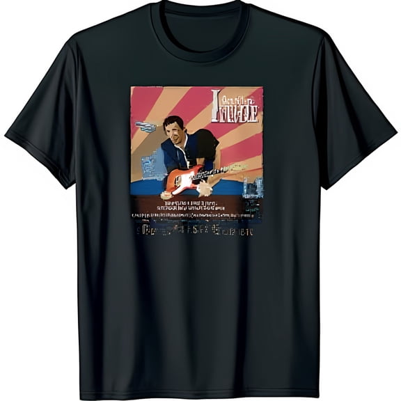 Vintage Cover Graphic Black T-Shirt Red White & Blue Design Featuring Guitarist