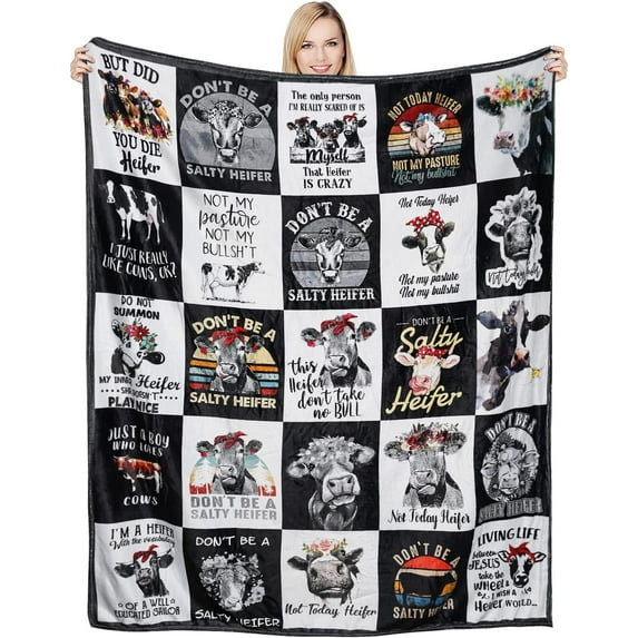 Vintage Cow Blanket Warm Super Soft Micro Flannel Blanket for Bed Sofa Plane/Living Room Decor 50x60 Inch
