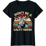 Vintage Cow Lover Gift Tee - Funny "Don't Be A Salty Heifer" T-Shirt for Women - Unique Farm Animal Top for Cows Enthusiasts