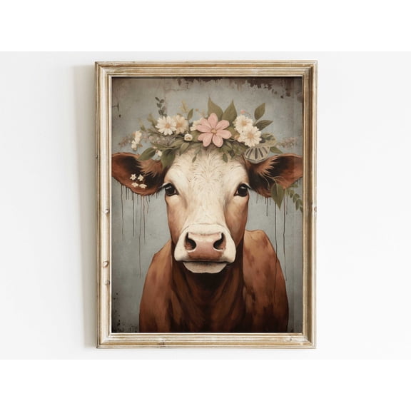 Vintage Cow Portrait, Cow Wall Art, Rustic Farmhouse Decor, Country Style Home Decor, Farm Animal Art Print, Cattle Art Wall Art, Modern Wall Decor, 8x12 UNFRAMED