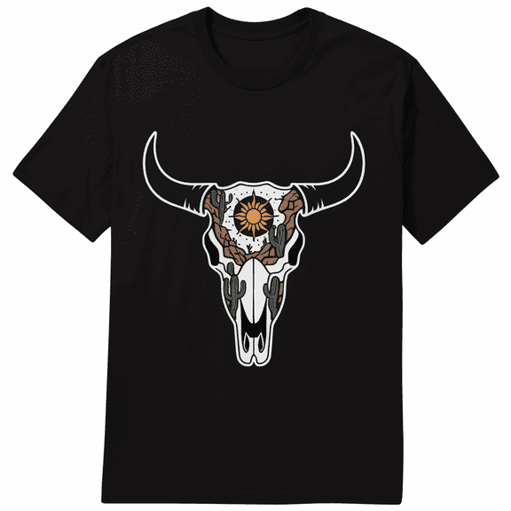 Vintage Cow Skull Graphic Western Cowgirl Cowboy Style T Shirt