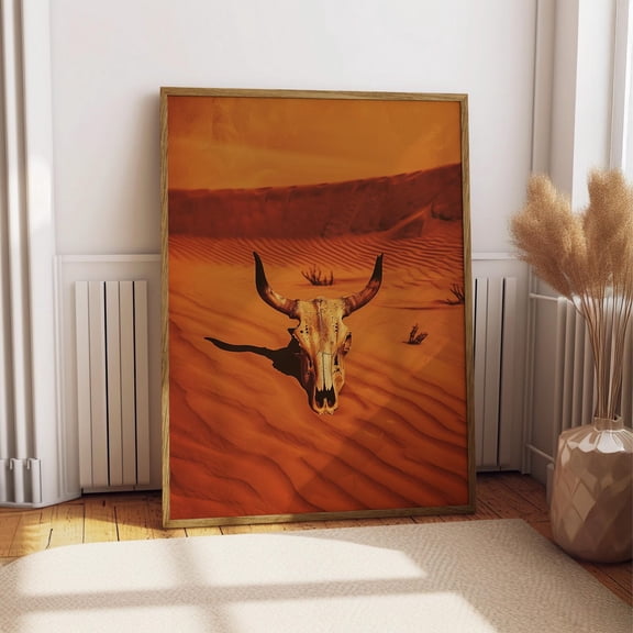 Vintage Cow Skull, Western Art, Print Retro, Cowboy Cowgirl, Art Southwestern, Boho Art, Sonoran Desert, Arizona Print, Terracotta Orange, Sunset, Unfreamed 8x12