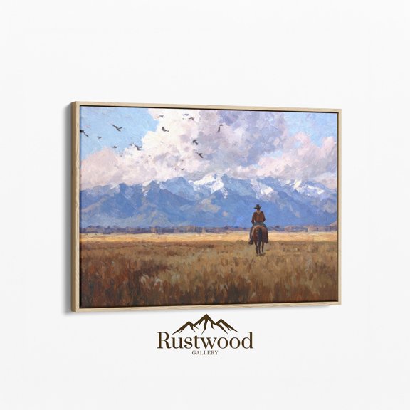 Vintage Cowboy Birds Flying Western Mountain Landscape Decor Cfw4 Wall Art Style Room