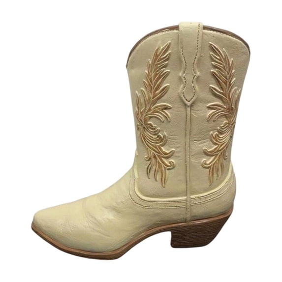 Vintage Cowboy Boot Vase Resin, Beige Western Flower Planter Tabletop Decor