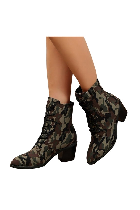 Vintage Cowboy Boots for Women Embroidered Lace up Combat Ankle Western Booties Retro Casual Mid Calf Short Riding Boots