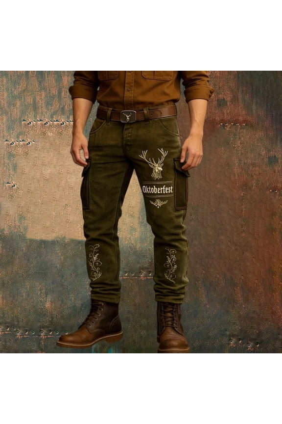 Vintage Cowboy Cargo Pants for Men Western Outdoor Casual Work Long Trousers Spring Army Green XXXL