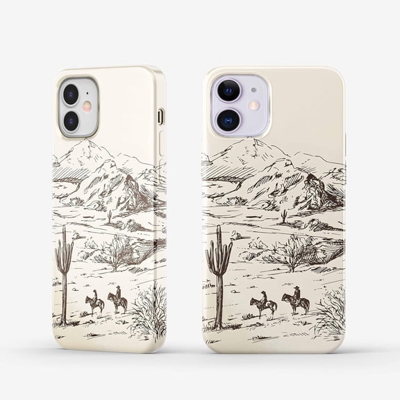 Vintage Cowboy Case for iPhone 11, Abstract Wild West Landscape Pattern, Cool Trendy Smooth Bright Tough PC Case Compatible with iPhone 11