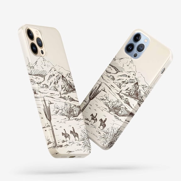 Vintage Cowboy Case for iPhone 14 Pro, Abstract Wild West Landscape Pattern, Cool Trendy Smooth Bright Tough PC Case Compatible with iPhone 14 Pro