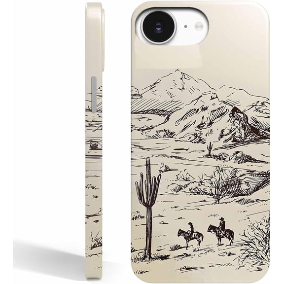 Vintage Cowboy Case for iPhone 16e/17e, Abstract Wild West Landscape Pattern, Cool Trendy Smooth Bright Tough PC Case Compatible with iPhone 16e/17e