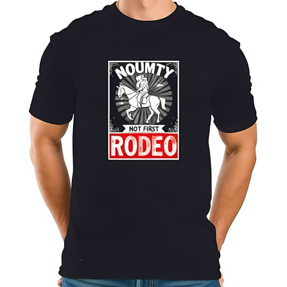 Vintage Cowboy Graphic T-Shirt - Dark Navy Blue Short Sleeve " NOUMTY " & " NOT FIRST RODEO " Design Western Style