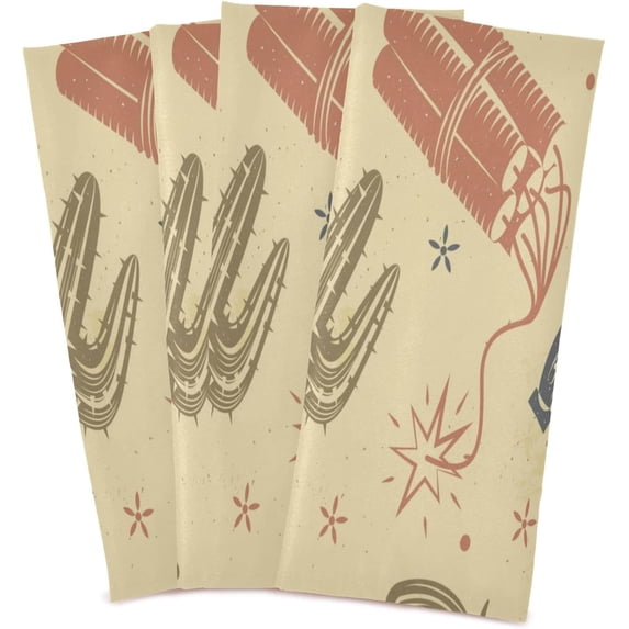 Vintage Cowboy Hat Dish Towels Set of 4, Cactus Cow Skull Washable Tea Towels Dishcloths Lint-Free 18x28 Inch Fast Drying for Kitchen Restaurant Bar Clean