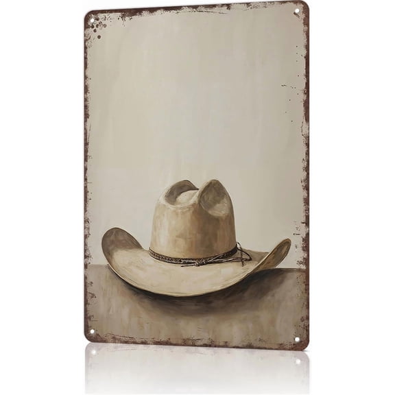 Vintage Cowboy Hat Metal Sign Retro Minimalist Warm Western Cowboy Room Tin Signs Neutral Country Rodeo Aesthetic Poster For Home Bedroom Dorm Wall Decor 8x12 Inch