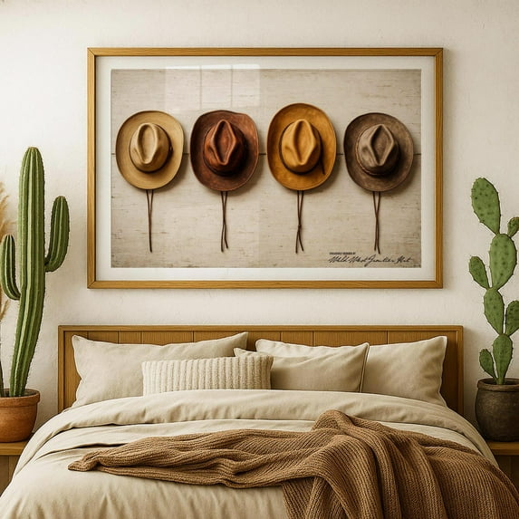 Vintage Cowboy Hat Wall Art Print, Rustic Western Decor, Neutral Earth Tone Poster, Farmhouse Wall Art, Cowboy Room Art, Western Home Decor Home Decor #2949, Unframed Poster Size 16x24