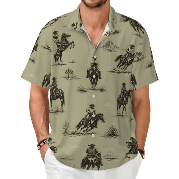 Vintage Cowboy Horse Men's Shirts Short-Sleeved with All-Over Prints Button-Up Shirts