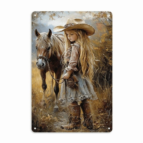 Vintage Cowboy & Horse Wall Sign _ Reusable Metal Decor, Easy Install - 8*12 Inches, Perfect for Western Lovers & Home Decor