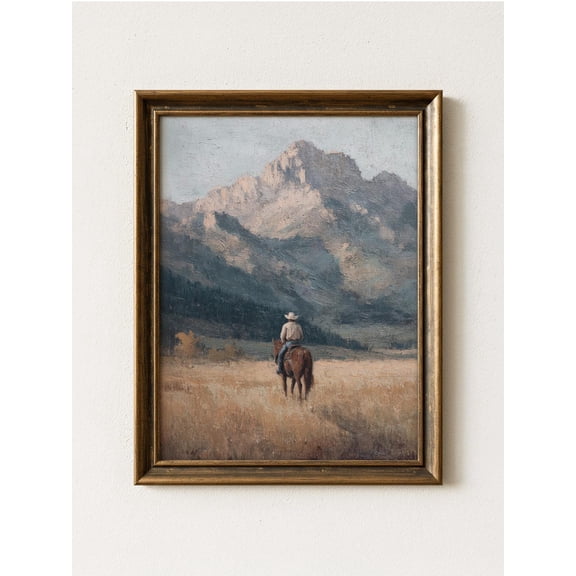 Vintage Cowboy Print, Western Mountain Landscape Wall Art
