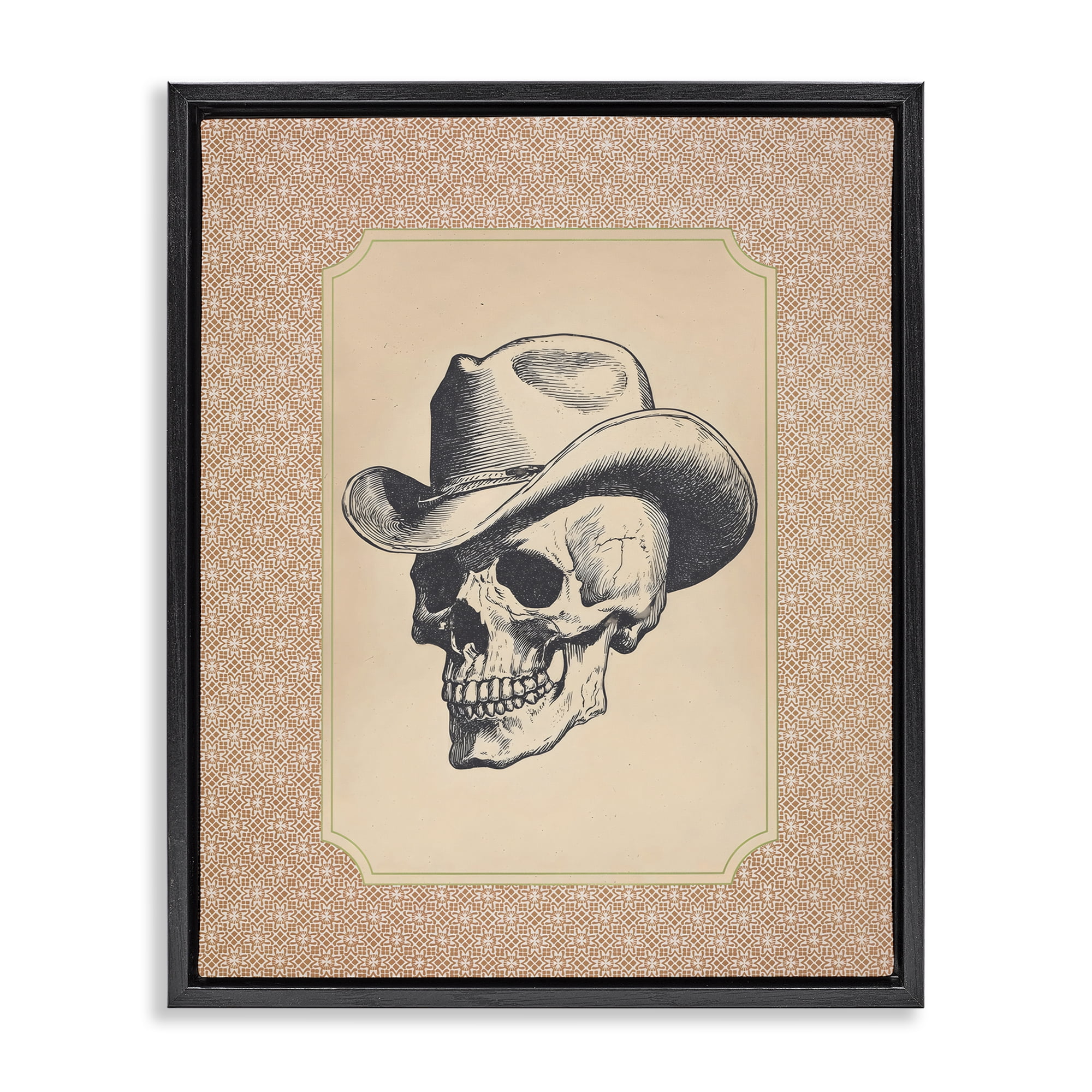 Vintage Cowboy Skull Black Framed Floater Canvas Wall Art, design by Arlington Prints