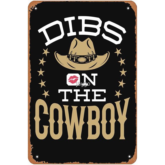 Vintage Cowboy Wall Decor Metal Tin Sign, Funny Bathroom Office Man Cave Garage Apartment Poster, 8 x 12 In