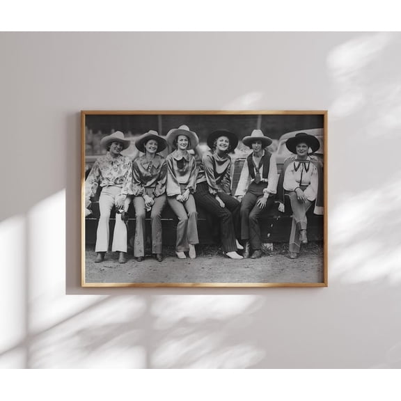 Vintage Cowgirl Group Portrait Black and White Western Photography Poster Classic Rodeo Style Americana Wall Decor Rustic Country Art Print Size 24x36 Unframed Poster