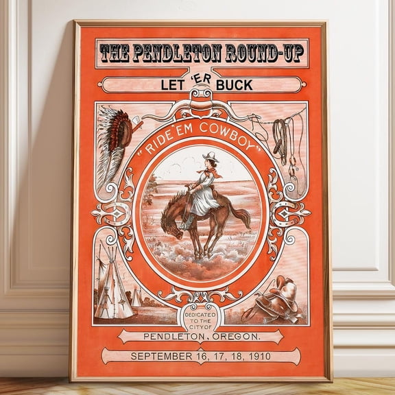 Vintage Cowgirl Rodeo Poster: Pendleton Western Wall Art Home Decor Office Wall Art