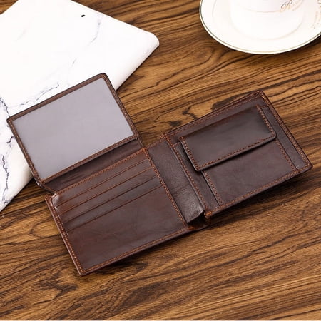 Vintage Cowhide Men's Wallet with Multiple Card Slots and Coin Pocket, RFID Anti-Theft European and American Style Wallet
