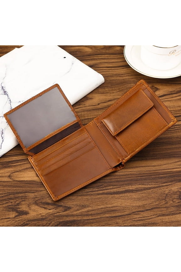 Vintage Cowhide Men's Wallet with Multiple Card Slots and Coin Pocket, RFID Anti-Theft European and American Style Wallet