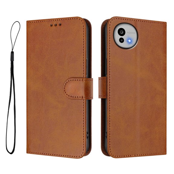 Vintage Cowhide RFID Blocking Wallet PU Phone Case, Flip Folio Leather Cover with Card Slots, Kickstand & Hand Strap, Shockproof Protective Case for Sharp Aquos Wish 6-Brown