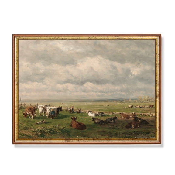 Vintage Cows Meadow Farmhouse Landscape Rustic Animal Farmhouse Country Wildlife Wall Art Unframed Paper Print