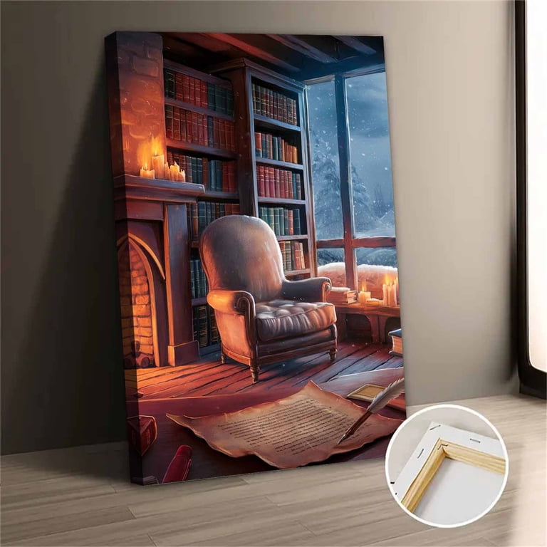 Vintage Cozy Fireplace Library Canvas Wall Art - Walmart.com