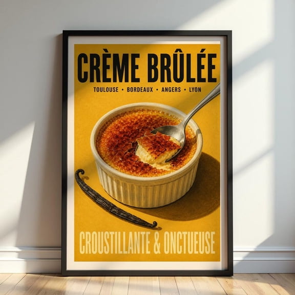 Vintage Crème Brûlée French Dessert Wall Art Retro Patisserie Print For Kitchen Café And Bakery Decor, Unframed Paper Print