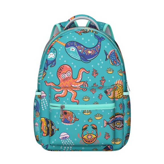 Vintage Crab Student Backpack Waterproof Scratch-Resistant School Bag with Cartoon Crab and Tropical Beach Pattern, Breathable Padding, Adjustable Straps for Daily Use