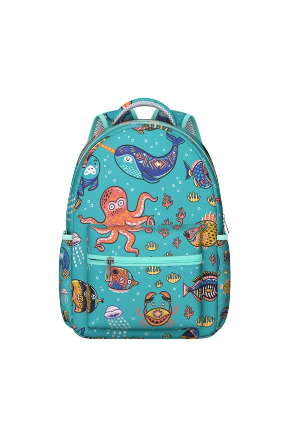 Vintage Crab Student Backpack Waterproof Scratch-Resistant School Bag with Cartoon Crab and Tropical Beach Pattern, Breathable Padding, Adjustable Straps for Daily Use