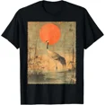 thumbnail image 1 of Vintage Crane And Red Sun Japanese Woodblock Art Bird Design Unisex T-Shirt, up to Size 5XL, 1 of 2