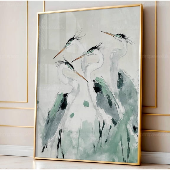 Vintage Crane Antique Audubon Bird Wall Art Printable Modern Farmhouse Decor, Unframed Paper Poster 11x14in
