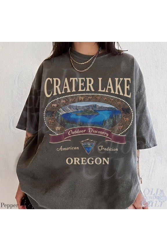 Vintage Crater Lake Oregon Graphic Tshirt, Retro Oregon Nature Travel 90s Hiking Shirt, Unisex Cotton T-Shirt, Sizes S-3XL