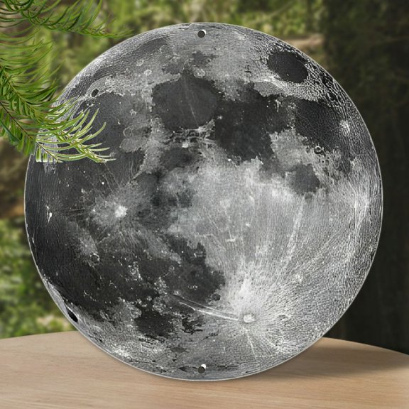 [Vintage Crater Moon Wall Art] Stunning Vintage Moon Metal Sign - Aluminum Round Wall Art with Craters & Shadows Detail for Living Room, Bar, Cafe, Beach House Decor, Perfect for Room Decor