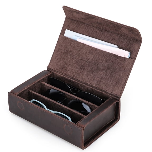 Vintage Crazy Horse Leather Sunglasses Case Portable Multi-Compartment Glasses Storage Box Handmade Genuine Leather Glasses Case