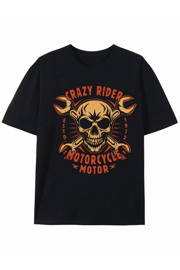 Vintage Crazy Rider Motorcycle Skull Graphic T-shirt