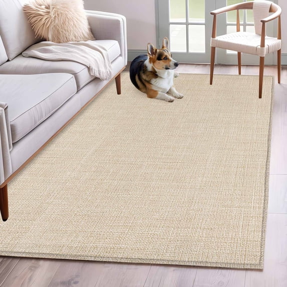 Vintage Cream Area Rug 4x6 FT, Non Slip Kids Room Carpet, Farmhouse Retro Beige Solid Color Washable Soft Floor Carpet Non-Shedding Throw Rug for Dorm Kitchen Study Room Home Office Bedside