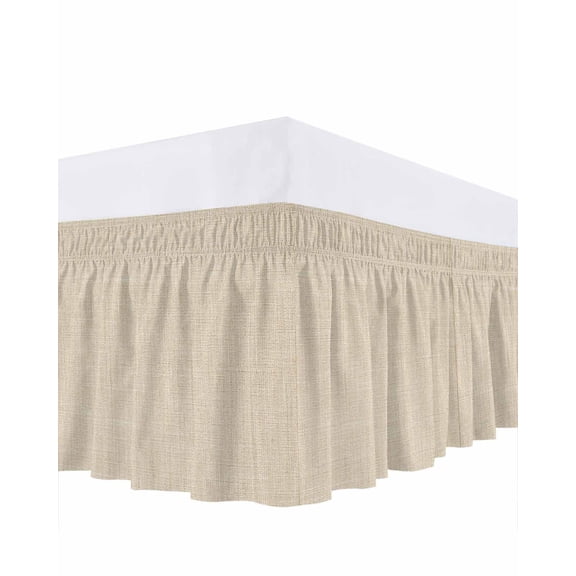 Vintage Cream Bed Skirt Queen Size, Farmhouse Retro Beige Solid Color Wrap Around Bed Skirting with Adjustable Elastic Strap, Dust Ruffle Pleated Bedskirts 16 Inch Drop for Bedroom Queen Beds