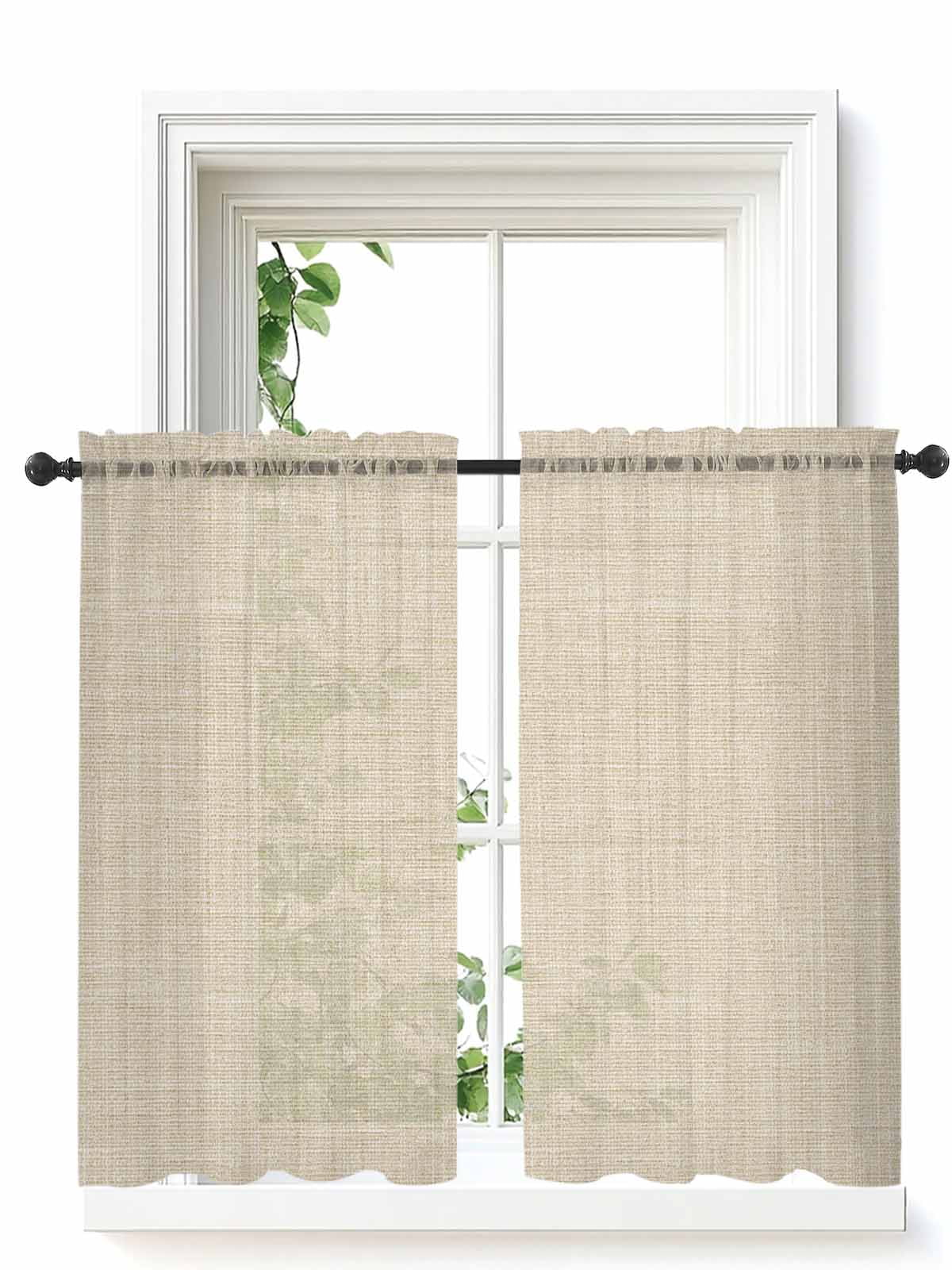 Vintage Cream Curtains 45 Inch Length, Sheer Curtains for Bedroom Living Room Window Farmhouse Retro Beige Solid Color Rod Pocket Voile Drapes Kitchen Curtains Small Half Window 52"x45" 2 Panels