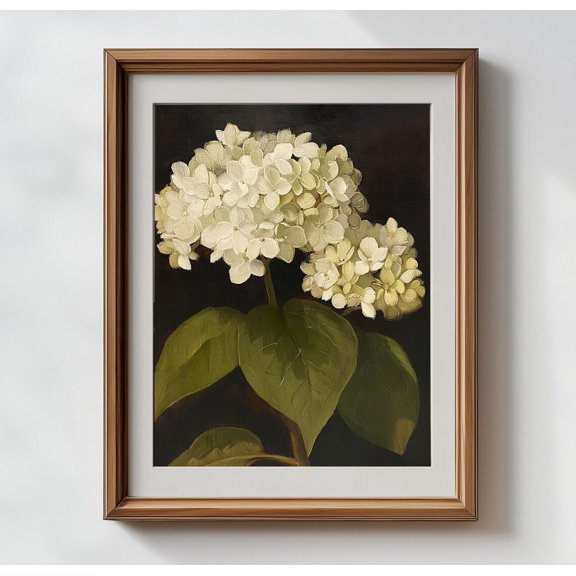 Vintage Cream Hydrangea Wall Art Farmhouse Botanical Poster, Unframed Paper Poster 8x10in