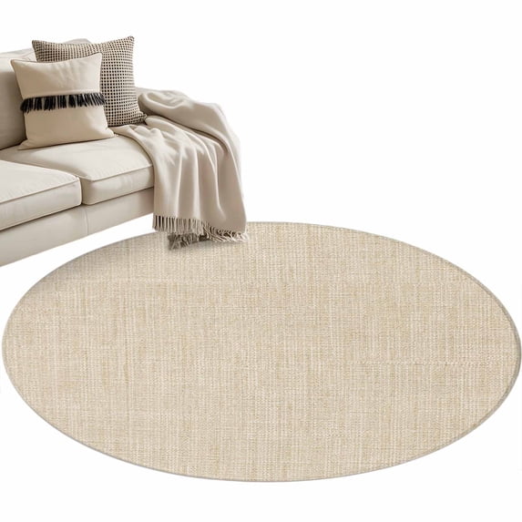 Vintage Cream Large Area Rugs for Bedroom Living Room, Soft Non Slip Carpet Bedside Rug, Farmhouse Retro Beige Solid Color Round Floor Cover Kitchen Accent Rug 3.3' for Dining Room/Office