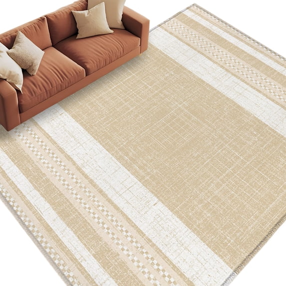 Vintage Cream Striped Area Rug 6x9 Washable Rug Non Slip Farmhouse Modern Stripes Boho Linen Large Area Rug Soft Stainresistant Indoor Floor Carpet for Living Room Bedroom Office Dining Room Nursery