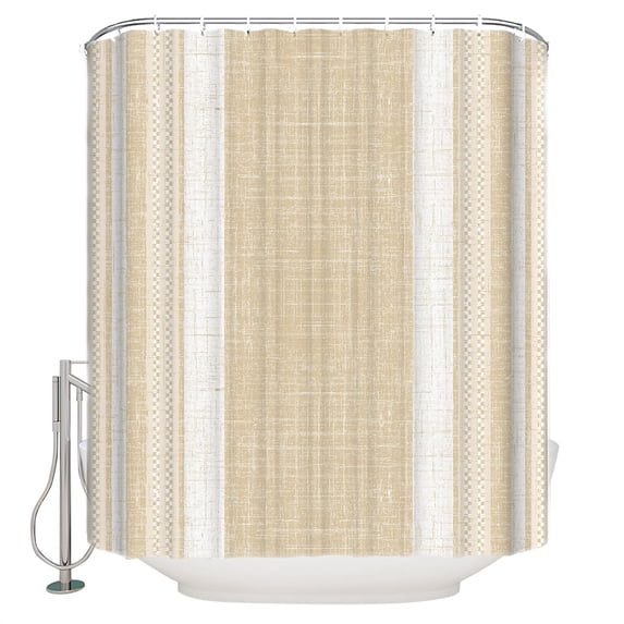 Vintage Cream Striped Bathroom Shower Curtains with 12 Hooks Polyester Waterproof Shower Curtain for Stalls and Bathtubs Farmhouse Modern Stripes Boho Linen Decorative Bathroom Curtain 36x72 Inches