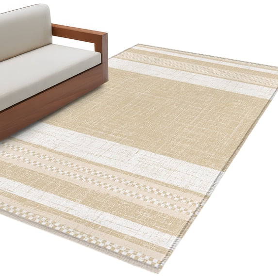 Vintage Cream Striped Kitchen Runner Rug 2.7x5 Washable Runners for Hallway Non Slip Farmhouse Modern Stripes Boho Linen Large Area Rug Indoor Carpet for Bathroom Laundry Entryway Bedroom Living Room