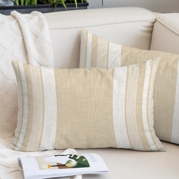 Vintage Cream Striped Standard Size Pillow Cover,Pillowcase Protectors with Zipper,Breathable Decorative Throw Pillow Case Cover,Farmhouse Modern Stripes Boho Linen Pillow Shams for Couch 20x26Inch