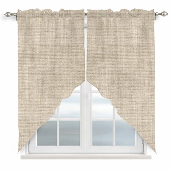 Vintage Cream Swag Curtain Valances, Farmhouse Retro Beige Solid Color Kitchen Valance for Window, Rod Pocket Small Topper Drapes for Cafe Bedroom Bathroom 2 Panels Window Treatment 28"x36"