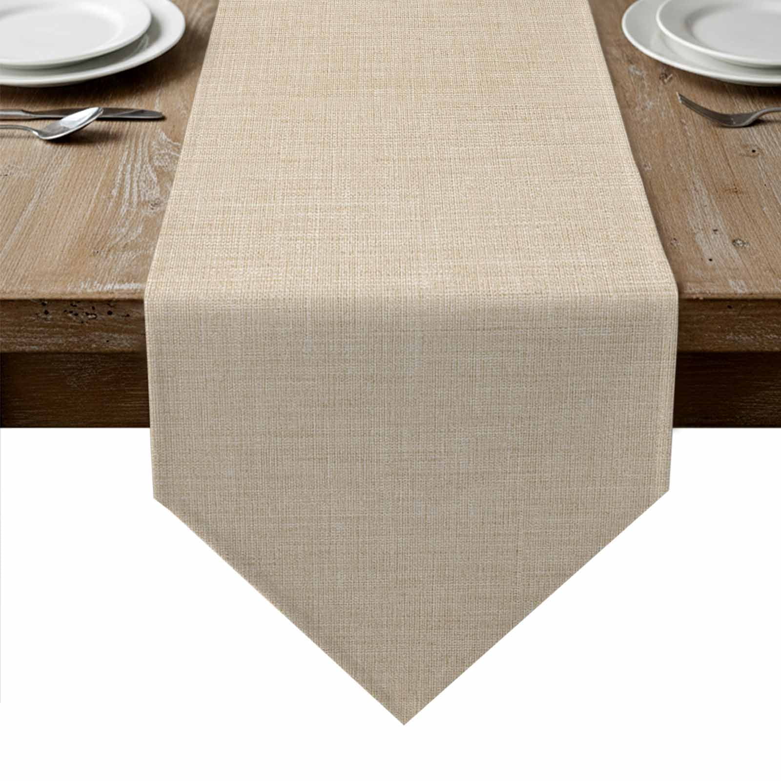 Vintage Cream Table Runner Linen Burlap Table Runner 48 Inches Long Farmhouse Retro Beige Solid Color Dresser Scarves for Kitchen Island Coffee Dining Room Party Wedding Holiday Decoration 13"x48"