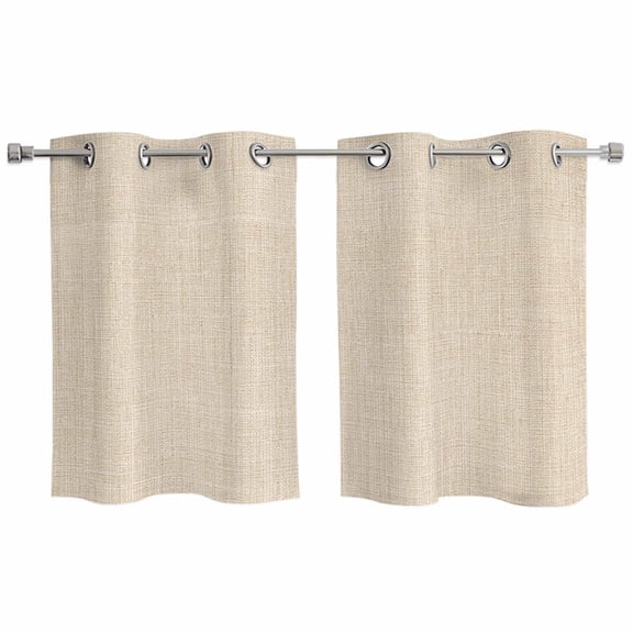 Vintage Cream Window Curtains Panels with Silver Grommet,Farmhouse Retro Beige Solid Color Kitchen Cafe Curtain Draperies Window Treatment Set for Living Room/Bedroom/Bathroom/Cafe,55x39